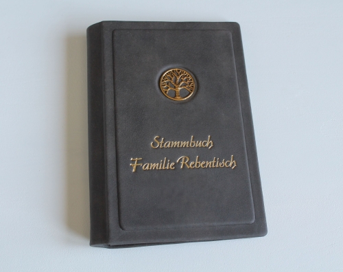 Preview: Stammbuch "Goldene Lebensbaum" aus blauem Büffelleder